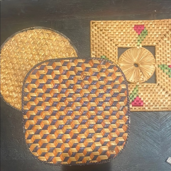 Woven trivet Set - Natural and Brown colors mid century vibes /boho - Picture 1 of 3